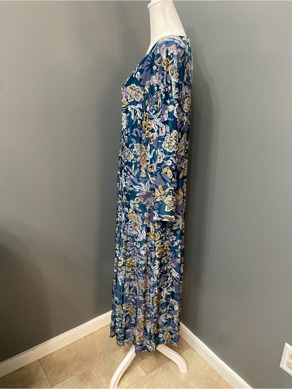 Velvet Burnout Womens 1X Long Sleeve Midi Dress Blue Gray Green Lavender Lined - Picture 4 of 17